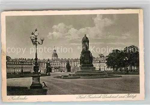 AK / Ansichtskarte Karlsruhe Baden Karl Friedrich Denkmal Schloss