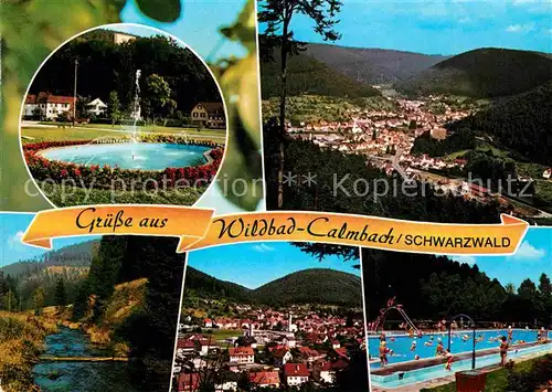AK / Ansichtskarte Calmbach Enz Panorama Schwarzwald Wasserspiele Freibad Kat. Bad Wildbad