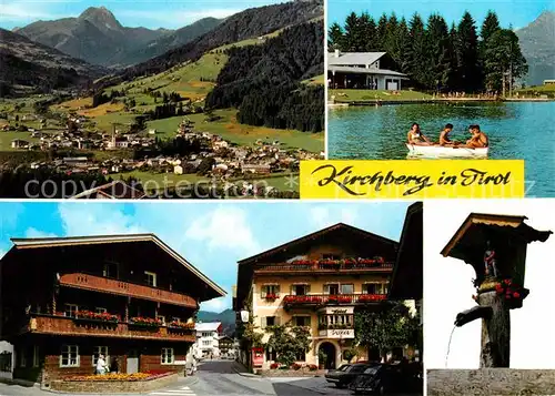 AK / Ansichtskarte Kirchberg Tirol Panorama Luftkurort Alpen Badesee Ortsmotiv Brunnen Kat. Kirchberg in Tirol