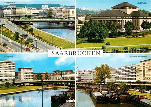AK / Ansichtskarte Saarbruecken Stadtzentrum Stadttheater Saarpartie Berliner Promenade Kat. Saarbruecken