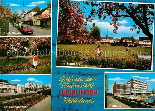 AK / Ansichtskarte Leichlingen Rheinland Kirchstrasse Busbahnhof Stadtpark Rathaus Baumbluete Kat. Leichlingen (Rheinland)