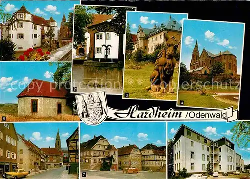 AK / Ansichtskarte Hardheim Odenwald Schloss Schule Skulptur Kapelle Platz Ziehbrunnen Kirche Wallduerner Strasse Krankenhaus Kat. Hardheim
