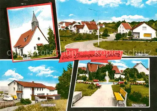 AK / Ansichtskarte Geislitz Kirche Jugendheim Gruenanlage Ortspartie Kat. Linsengericht