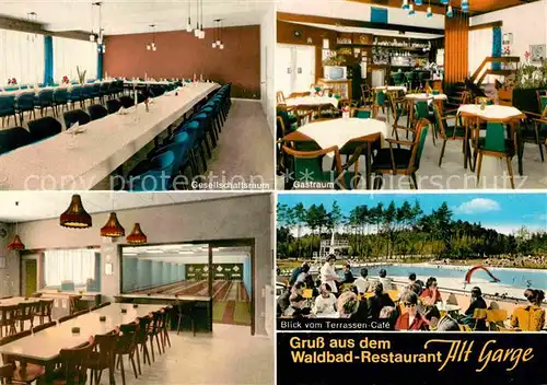 AK / Ansichtskarte Alt Garge Waldbad Restaurant Gastraum Gesellschaftsraum Terrassen Cafe Kat. Bleckede