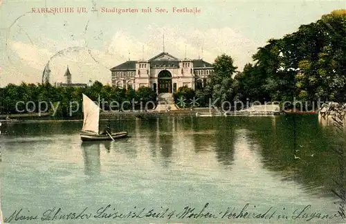 AK / Ansichtskarte Karlsruhe Baden Stadtgarten See Festhalle