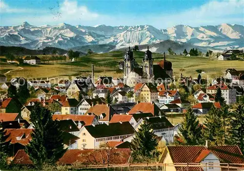 AK / Ansichtskarte Lindenberg Allgaeu mit Kirche und Alpen Kat. Lindenberg i.Allgaeu