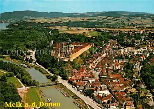 AK / Ansichtskarte Melk Donau Fliegeraufnahme mit Donau Kat. Melk Wachau