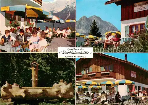 AK / Ansichtskarte Mittenwald Bayern Korbinianhuette Terrasse Brunnen Kat. Mittenwald