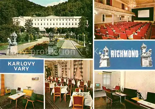 AK / Ansichtskarte Karlovy Vary Lazenske sanatorium Richmond Kinosaal Speisesaal Kat. Karlovy Vary Karlsbad