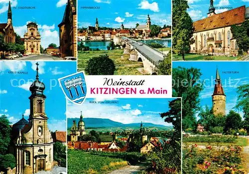 AK / Ansichtskarte Kitzingen Main Stadtkirche Pippinsbruecke St Johannis Falterturm Eselsberg Kreuzkapelle Weinstadt Kat. Kitzingen