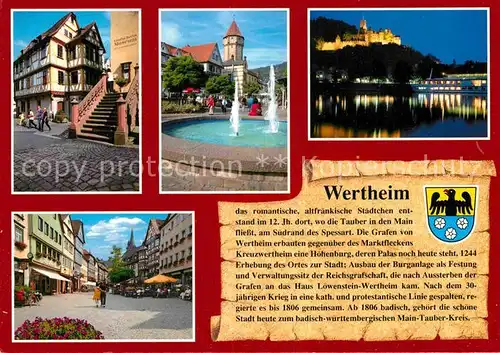 AK / Ansichtskarte Wertheim Main Haus zu den Vier Gekroenten Mainplatz Burg Marktplatz Geschichte Kat. Wertheim