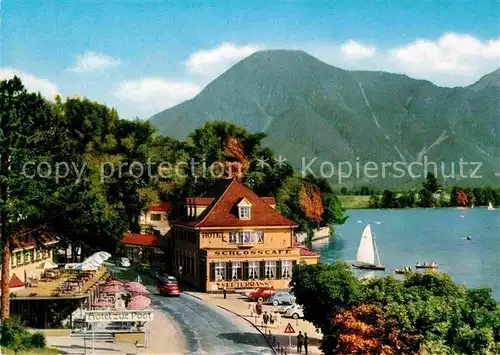 AK / Ansichtskarte Tegernsee Seehotel Alte Post und Schlosscafe mit Wallberg Mangfallgebirge Kat. Tegernsee