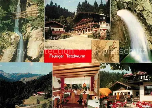 AK / Ansichtskarte Bayrischzell Althistorischer Alpengasthof Zum feurigen Tatzelwurm Wasserfall Alpen Kat. Bayrischzell