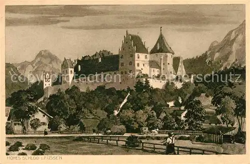 AK / Ansichtskarte Fuessen Allgaeu Hohes Schloss Allgaeuer Alpen Kuenstlerkarte Kat. Fuessen