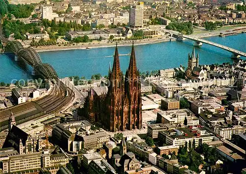 AK / Ansichtskarte Koeln Rhein Fliegeraufnahme Dom Hohenzollernbruecke Deutzer Bruecke  Kat. Koeln