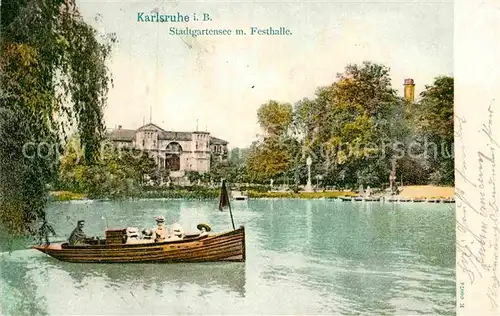 AK / Ansichtskarte Karlsruhe Baden Stadtgartensee Festhalle