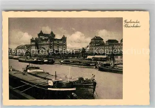 AK / Ansichtskarte Karlsruhe Baden Rheinhafen Lastschiffe