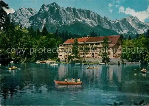AK / Ansichtskarte Badersee Hotel Badersee mit Zugspitzgruppe Boote Kat. Grainau