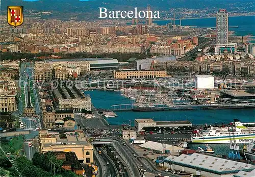 AK / Ansichtskarte Barcelona Cataluna Fliegeraufnahme mit Hafen Kat. Barcelona