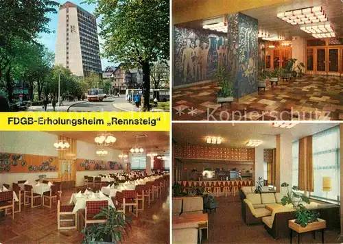 AK / Ansichtskarte Oberhof Thueringen FDGB Erholungsheim Rennsteig Foyer Speisesaal Bar Kat. Oberhof Thueringen