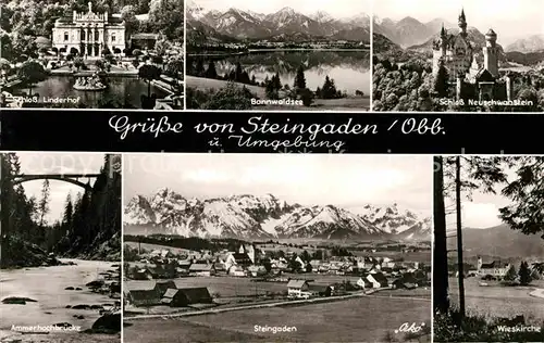 AK / Ansichtskarte Steingaden Oberbayern Ammerhochbruecke Wieskirche Neuschwanstein Bannwalsee Lindehof Kat. Steingaden