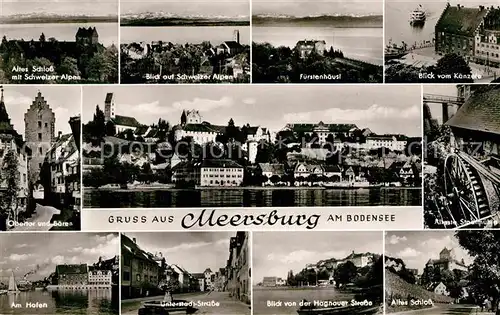 AK / Ansichtskarte Meersburg Bodensee Altes Schloss Schweizer Alpen Fuerstenhaeusl Obertor Baeren Hafen Kat. Meersburg