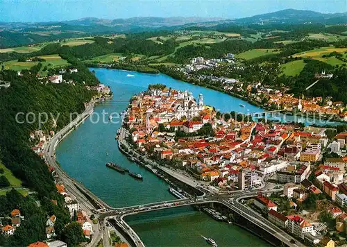 AK / Ansichtskarte Passau Fliegeraufnahme Muendung Inn Ilz Donau Kat. Passau