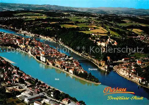 AK / Ansichtskarte Passau Fliegeraufnahme Ilz Inn Donau Kat. Passau