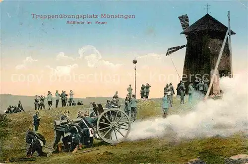 AK / Ansichtskarte Muensingen Truppenuebungsplatz Artillerie im Feuer Kat. Muensingen