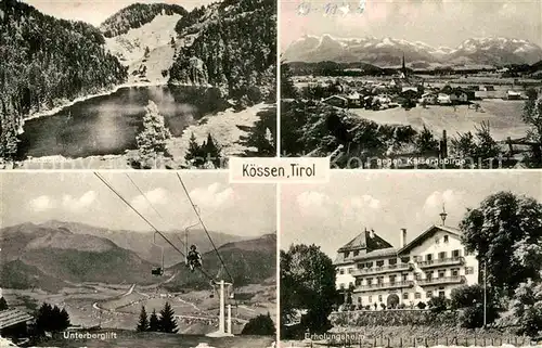 AK / Ansichtskarte Koessen Tirol Bergsee Taubensee Blick gegen Kaisergebirge Erholungsheim Unterberglift Kat. Koessen