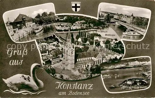 AK / Ansichtskarte Konstanz Bodensee Hafen Basilika Insel Mainau Alpen Fliegeraufnahme Schwan Kat. Konstanz