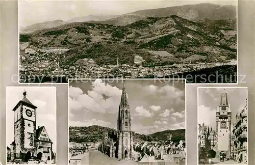 AK / Ansichtskarte Freiburg Breisgau Panorama Schwarzwald Schwabentor Martinstor Muenster Kat. Freiburg im Breisgau