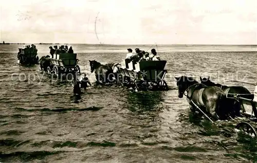 AK / Ansichtskarte Cuxhaven Duhnen Nordseebad Wattwagen Fahrt Insel Neuwerk