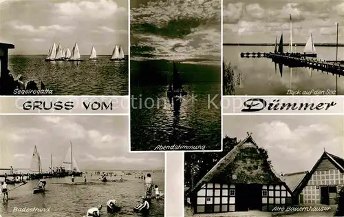 AK / Ansichtskarte Duemmer Diepholz Segelregatta Badestrand Alte Bauernhaeuser