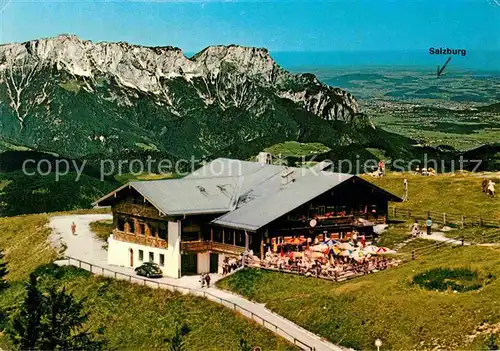 AK / Ansichtskarte Rossfeldhuette mit Blick auf Untersberg und Salzburg Kat. Berchtesgaden