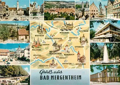 AK / Ansichtskarte Bad Mergentheim Schloss Markt Milchlingsbrunnen Wolfgangsbruecke Kurhaus Kat. Bad Mergentheim