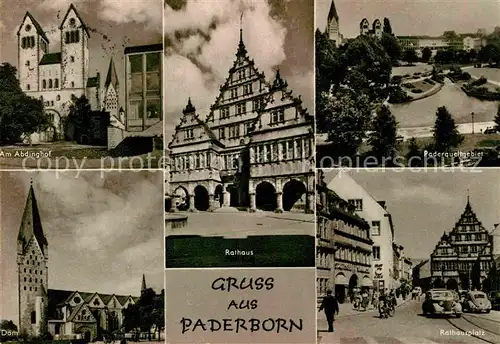 AK / Ansichtskarte Paderborn Abdinghof Paderquellgebiet Rathausplatz Rathaus Dom Kat. Paderborn