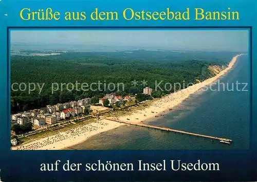 AK / Ansichtskarte Bansin Ostseebad Fliegeraufnahme mit Strand und Seebruecke Kat. Heringsdorf