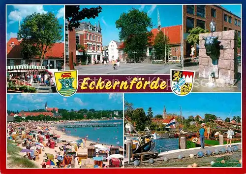 AK / Ansichtskarte Eckernfoerde Marktplatz Brunnen Hafen Strand Kat. Eckernfoerde