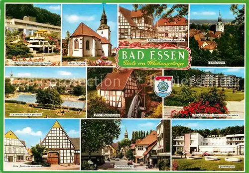 AK / Ansichtskarte Bad Essen Brunnen Kurmittelhaus Kirche Schullandheim Apotheke Thermalbad Wassermuehle Kurhaus Parkhotel Lindenstrasse Fachwerkhaeuser Kat. Bad Essen