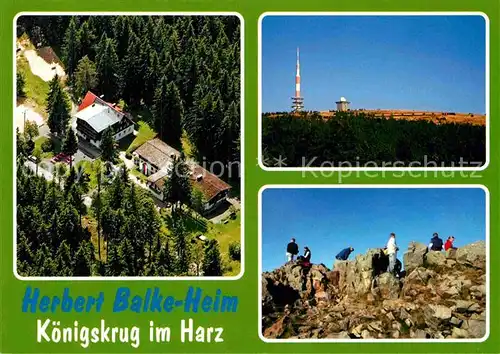 AK / Ansichtskarte Koenigskrug Harz Fliegeraufnahme Schullandheim Brocken Bergfahrt Felsen auf der Kuppe Kat. Braunlage