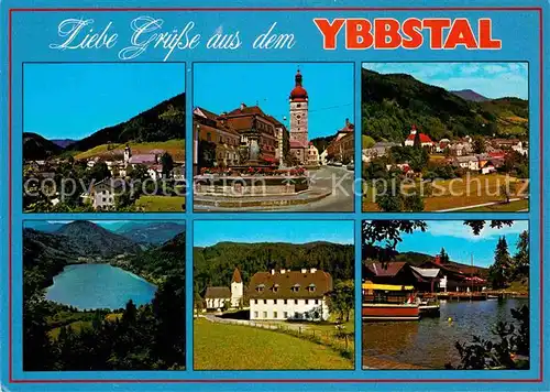 AK / Ansichtskarte Ybbs Donau Fliegeraufnahme See Kirche Brunnen Teilansicht  Kat. Ybbs an der Donau