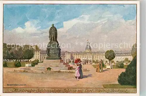 AK / Ansichtskarte Karlsruhe Baden Schlossplatz Schloss mit Carl Friedrich Denkmal