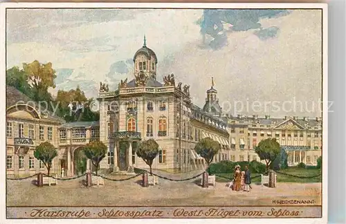 AK / Ansichtskarte Karlsruhe Baden Schlossplatz Westl Fluegel vom Schloss