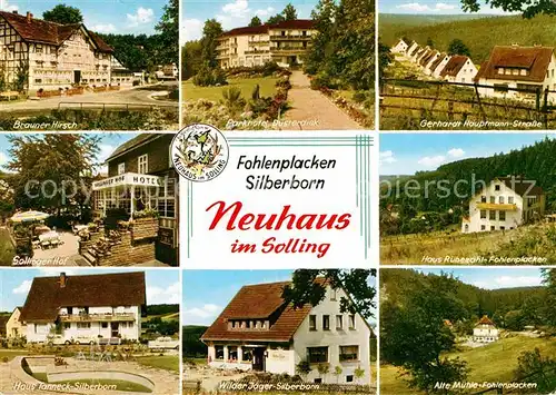 AK / Ansichtskarte Neuhaus Solling Fohlenplacken Silberhorn Brauner Hirsch Parkhotel Duesterdiek Alte Muehle Haus Tanneck Sollinger Hof Gerhard Hautpmann Strasse Kat. Holzminden