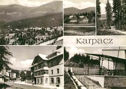 AK / Ansichtskarte Karpacz Panorama Ferienhaus Berghotel Waldpartie Bergstation Bergbahn Kat. Polen