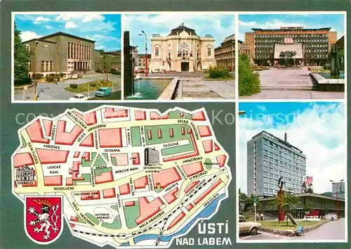 AK / Ansichtskarte Usti nad Labem Kulturni dum Divadlo KNV Interhotel Bohemia Gebaeude Stadtplan Kat. Usti nad Labem
