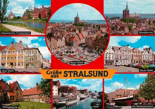 AK / Ansichtskarte Stralsund Mecklenburg Vorpommern Kirche Frankenteich Markt Stiftsgebaeude Meeresmuseum Hafen Kat. Stralsund