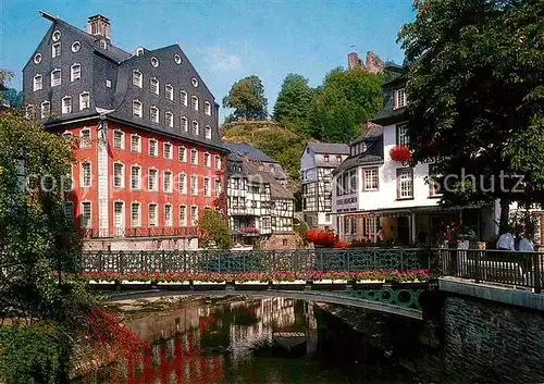 AK / Ansichtskarte Monschau Rotes Haus Ruine Haller Rur Bruecke Kat. Monschau