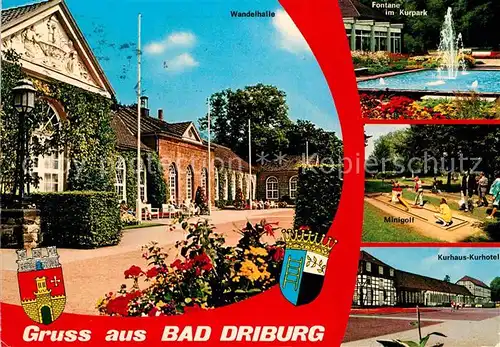 AK / Ansichtskarte Bad Driburg Wandelhalle Kurhaus Kurhotel Fontaene Minigolf Kat. Bad Driburg
